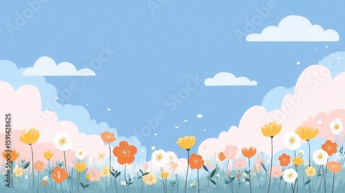 Pastel Flower Field Pixel Art Illustration
