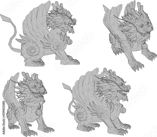 sketch vector illustration design sculpture animal mythology lion ethnic traditional classical chinese