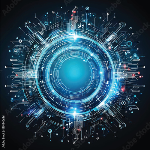 technology frame made of circuit board neon blue background with microchip components illustration stock photos premium quality