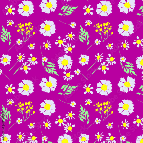 pattern con fiorellini color lavanda e verde menta su sfondo lilla. Utili per sfondi, cartoline, tessile