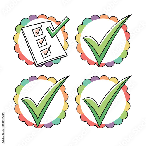 checkmark images colorfull vector icon on white back round.