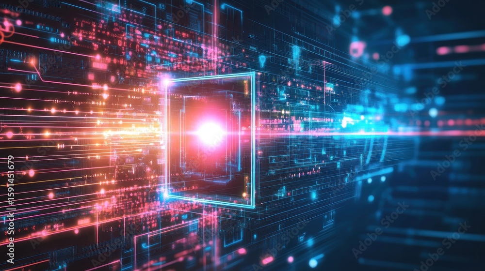 Fototapeta premium Abstract technology background with glowing lines and data streams conveys the digital information age concept