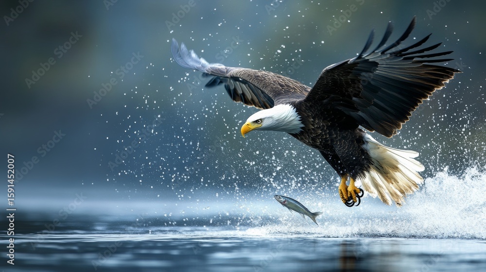 Fototapeta premium The moment of eagle fishing