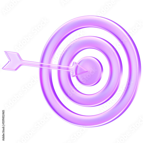 Minimal 3D icon of transparent glass style target with arrow, symbolizing accuracy, goal achievement, focus, and business objectives in modern digital context