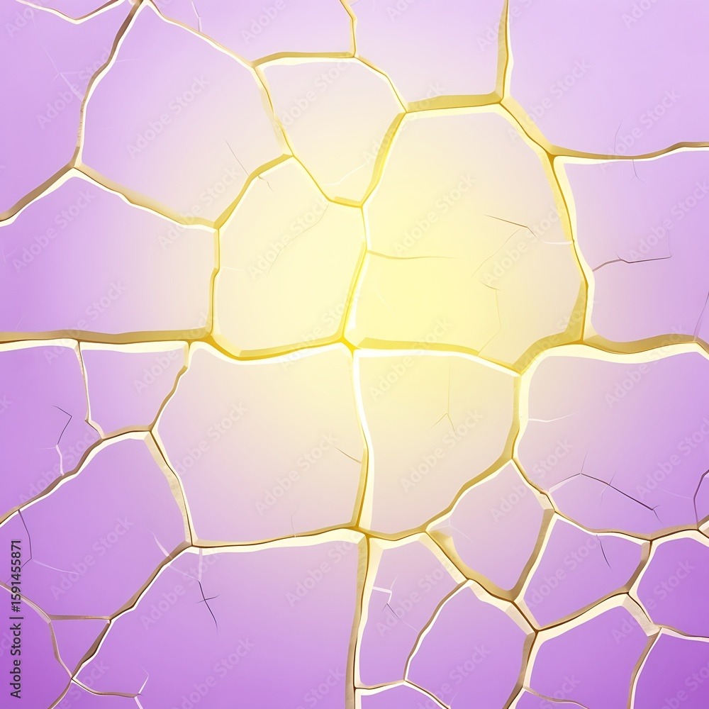 Obraz premium Pastel purple and light yellow cracked surface with centered gradient void .