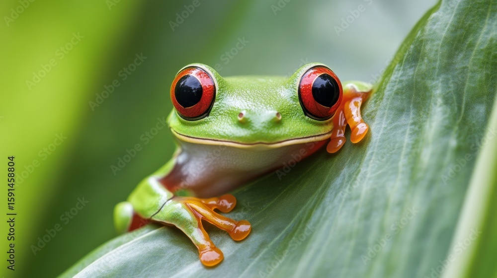 Fototapeta premium The rain forest gaze of the red-eyed tree frog