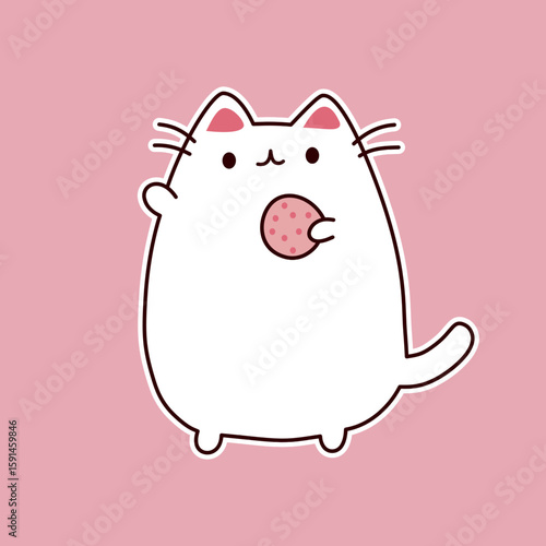  Cute white cartoon cat yawning with pink background