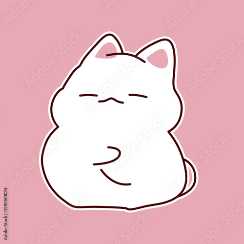 Cute white cartoon cat yawning with pink background
