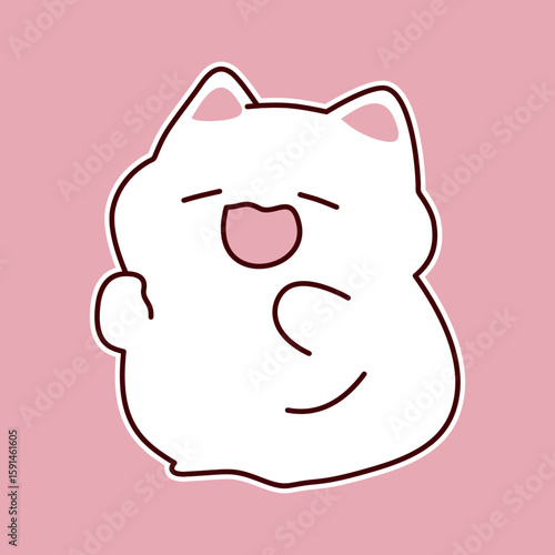 Cute white cartoon cat yawning with pink background