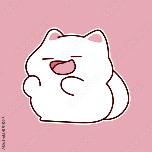 Cute white cartoon cat yawning with pink background