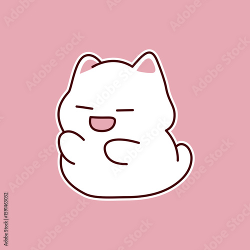 Cute white cartoon cat yawning with pink background