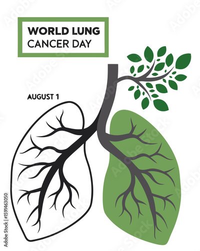 symbolic artwork of human lungs with bare tree branch on left and healthy green foliage on right, representing illness versus vitality for lung cancer awareness.