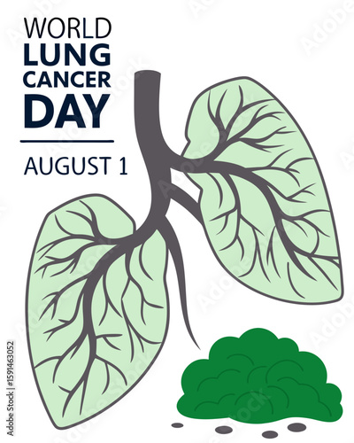 creative lungs design featuring a gnarled tree as left lung and lush green foliage as right lung, highlighting health awareness for world lung cancer day, august 1.