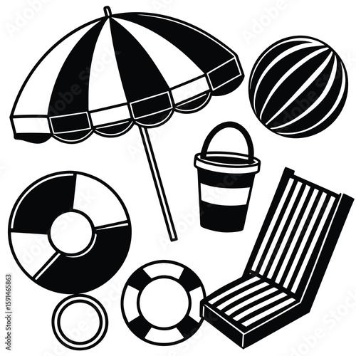 Beach summer umbrella icon set 
