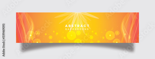 Abstract yellow banner with sun rays and bokeh Linkedin cover design