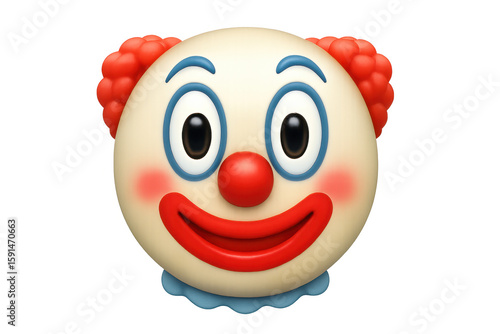Cheerful clown face rendering, smiling brightly against transparent backdrop, representing circus joy and entertainment themes