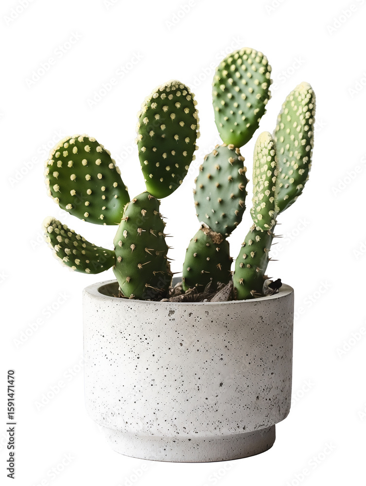 Green cactus in gray concrete pot isolated Green cactus in gray concrete pot isolated