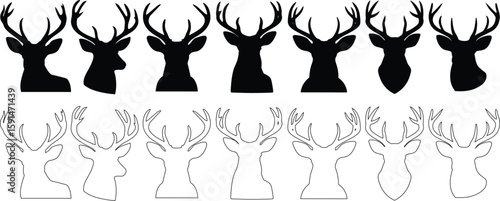 a deer head silhouette, a minimalist deer head icon, a simplified deer head illustration, a black and white deer head graphic, a clean line art deer head design, a monochrome deer head symbol