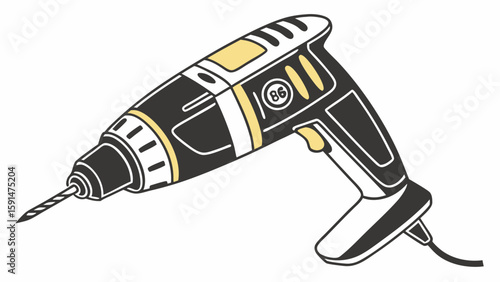 A hand-held electric drill, angled, depicted in a simple, outlined style.