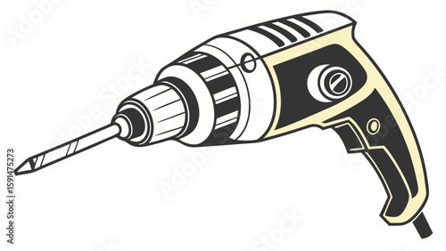 Outlined illustration of a vintage electric drill with a drill bit.