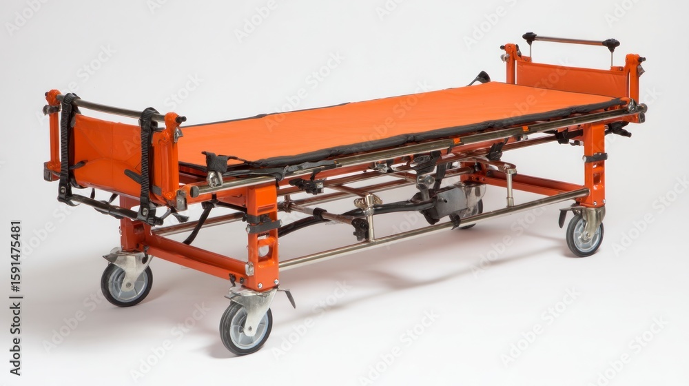 Orange medical stretcher isolated on white background for healthcare Orange medical stretcher isolated on white background for healthcare