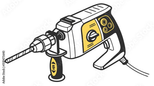 Outlined illustration of a cordless drill with various components clearly visible.