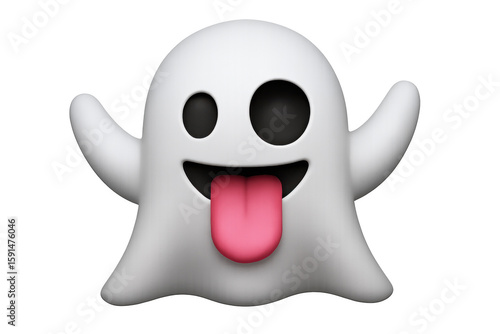 Friendly 3d ghost playfully sticking out tongue against transparent backdrop