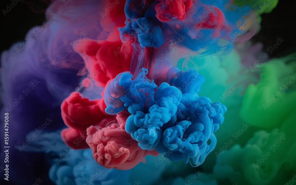 Vibrant Abstract Composition of Intertwined Red, Blue, and Green Colored Smoke Vibrant Abstract Composition of Intertwined Red, Blue, and Green Colored Smoke
