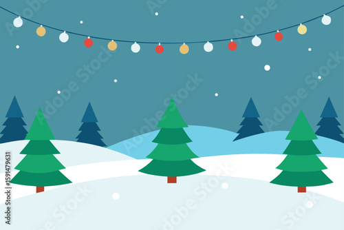 frosty meadow with christmas garlands hanging bet