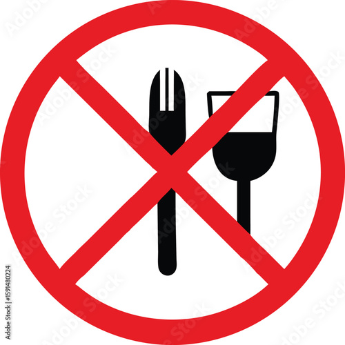 A Circular Red Strikethrough Sign Indicating That Eating and Drinking Are Prohibited in This Area or Venue for Safety and Hygiene Purposes