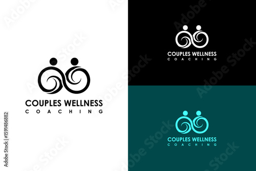 vector illustration of two spiral forms standing side by side, logo for emotional wellness, partners wellness, couples wellness coaching, couples therapy, couple support, and more