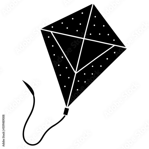Kite Flying Icon Vector – Generative AI Linocut Silhouette Design