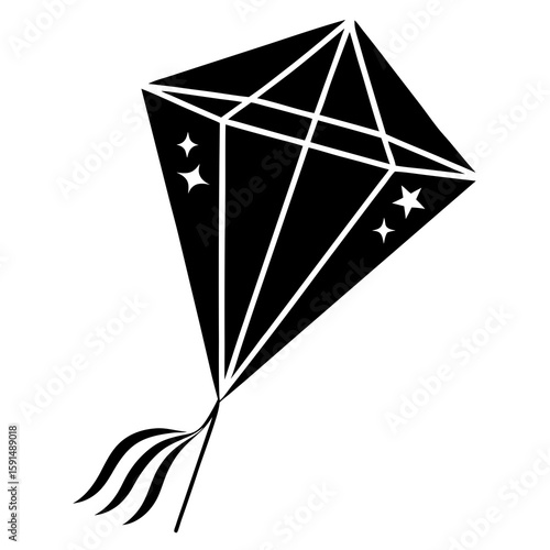 Kite Flying Icon Vector – Generative AI Linocut Silhouette Design