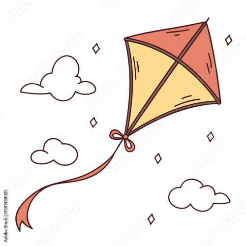 Kite Flying Icon Vector – Generative AI Linocut Silhouette Design