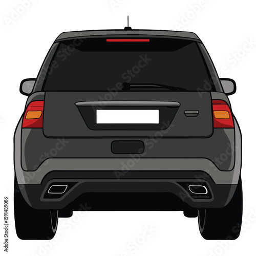 Sleek black crossover vehicle, seen from a rear angle, on a plain white surface.