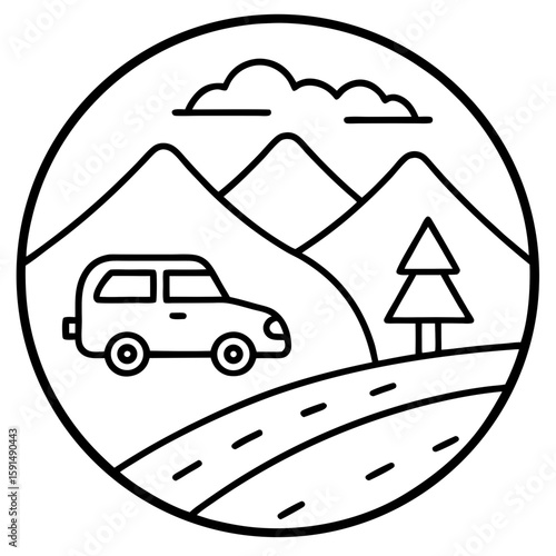 Road Trip Icon Vector | Generative AI Linocut Silhouette Design