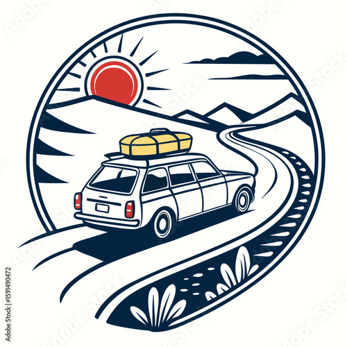 Road Trip Icon Vector | Generative AI Linocut Silhouette Design