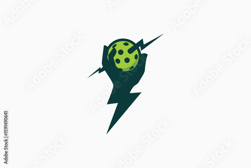 pickleball logo with a hand holding a ball and a lightning bolt. It's great for pickleball clubs, teams, tournaments, etc.