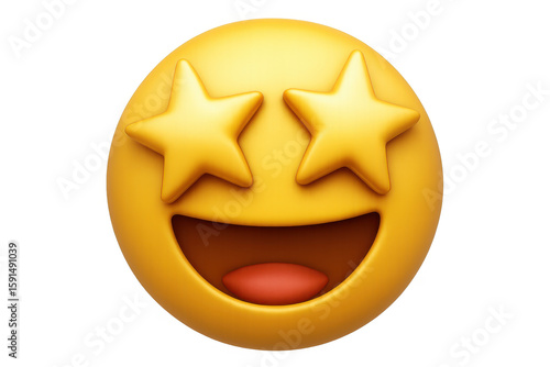 Starstruck 3d emoji expressing wide-eyed excitement, transparent backdrop ideal for digital messaging and social platforms