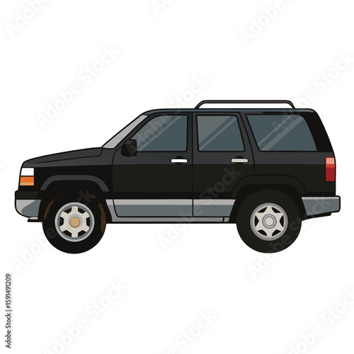 A black SUV from a side profile, a common modern vehicle representing family, travel, and practicality.