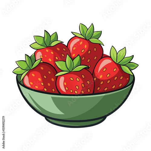 A bowl of fresh strawberries, halved, on a plain white surface, representing healthy food, summer, and delicious fruit.