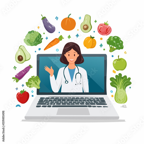 Smiling Health Professional Offering Virtual Nutrition Consultation On A Computer