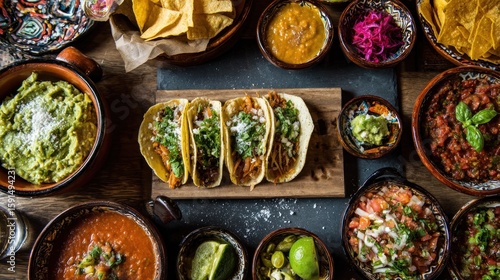 Colorful Mexican food spread