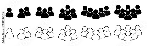 Vector isolated User Profile Group icon set in black outline and fill