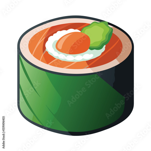 Delicious fresh sushi roll with salmon and avocado, beautifully presented on a clean white background.