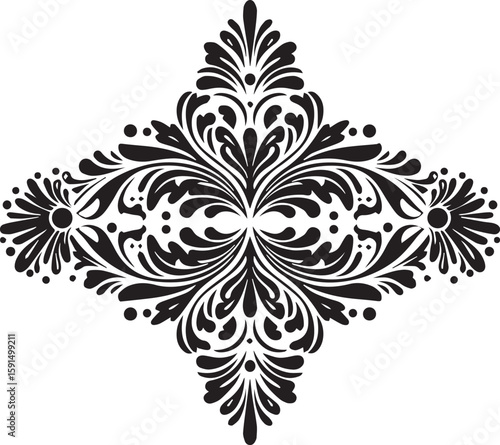 Simple floral line art, symmetrical divider with stylized leaves and petals, Adobe Illustrator Artwork