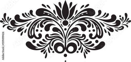 Simple floral line art, symmetrical divider with stylized leaves and petals, Adobe Illustrator Artwork