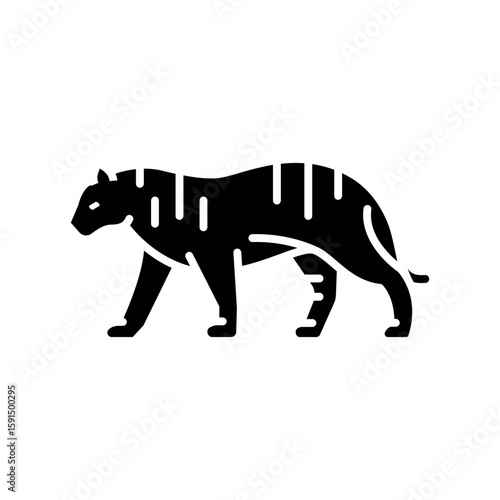 Bengal tiger black flat icon for digital and print projects.