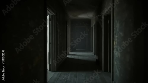 Wallpaper Mural Dark, eerie hallway in an abandoned building with doors on either side, suggesting mystery and exploration Torontodigital.ca