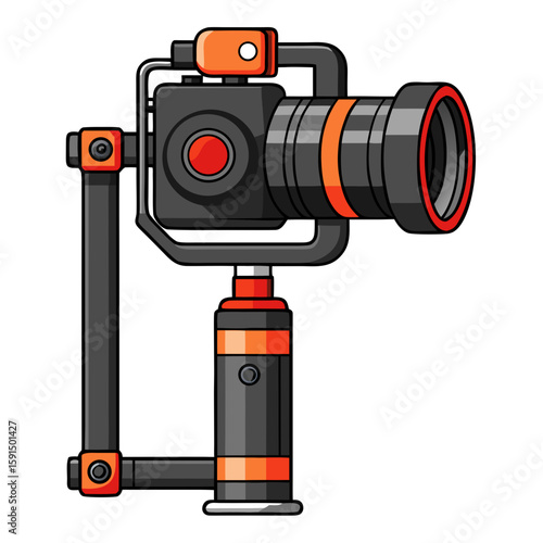 Camera gimbal handle in modern design with black and orange colors  